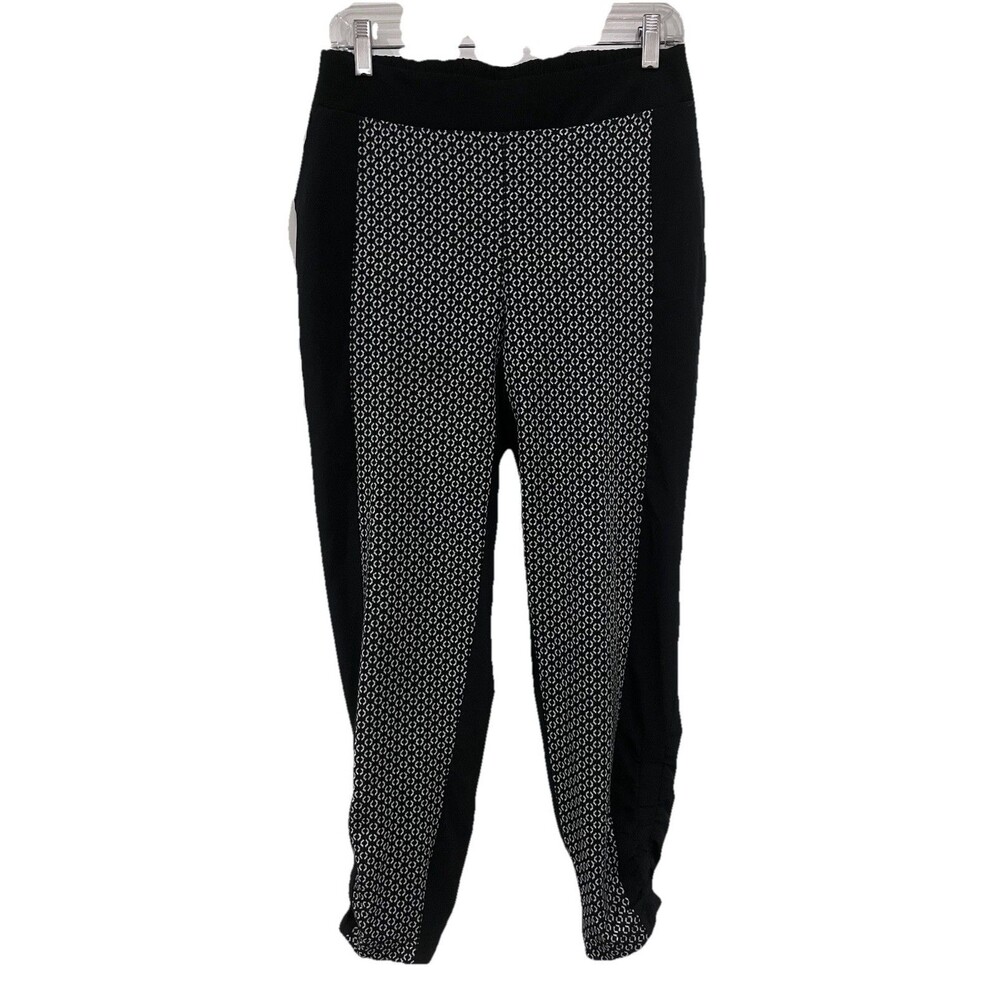 NWOT ZENERGY CHICO'S 0 Black White Neema Ruched Stretch Ankle Pants US Size 4-6